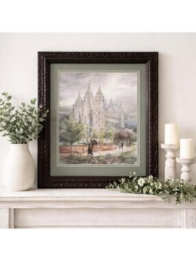 LDS Vintage Salt Lake Temple Framed Art – Refuge from the Storm – Cortney C Lunt